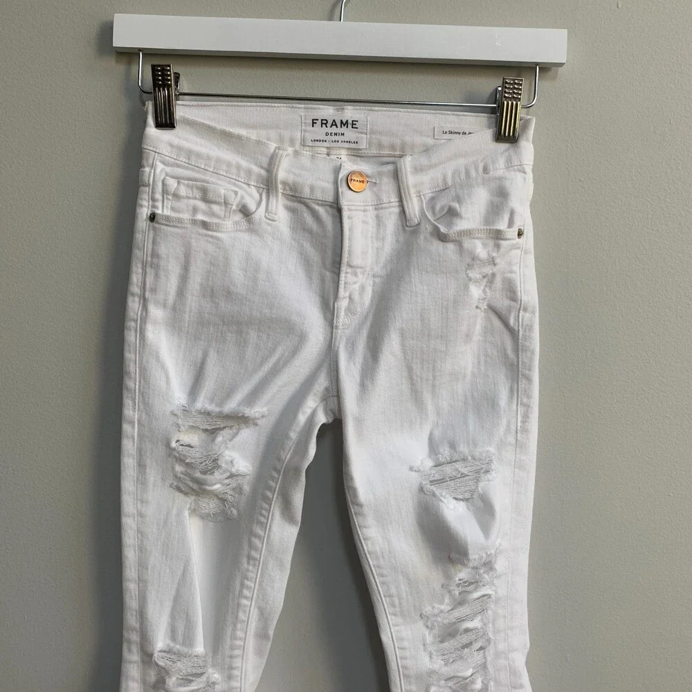 FRAME Denim Le Skinny de Jeanne Jeans Demin Women's 24 White Trashed Distressed
